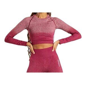 Gymshark Set Adapt Ombre Seamless Leggings & Long Sleeve Crop Top Burgundy Mediu
